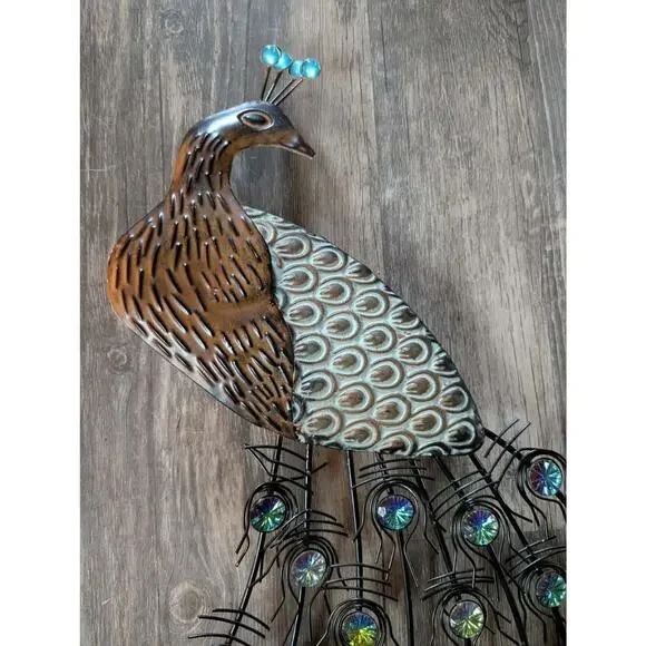 Large Hobby Lobby Art Copper Colored Metal Peacock Bird Wall Art Decor 33.5